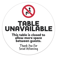 Social Distancing Table Unavailable Decal - 8 in. Diameter 
