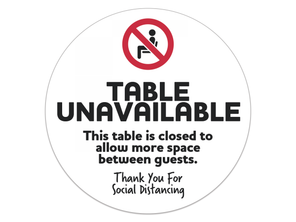 Social Distancing Table Unavailable Decal - 8 in. Diameter 